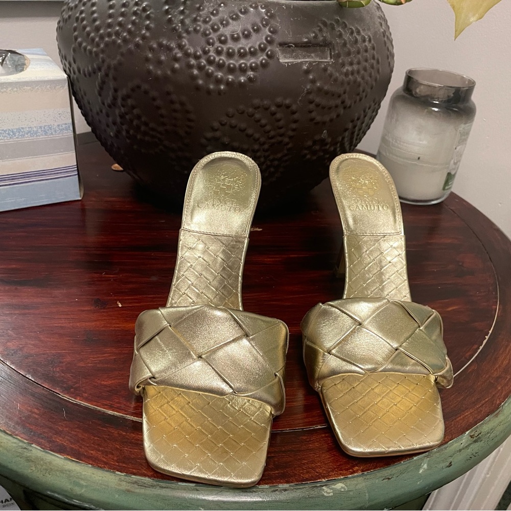 Vince Camuto Brelanie braided gold mules